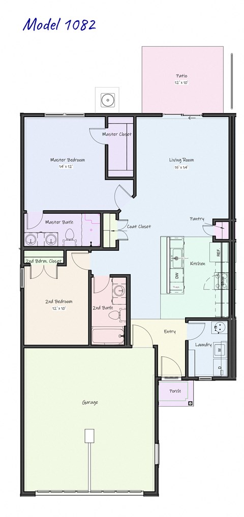 Floor plan for 2 beds, 2 baths, 1082 sqft